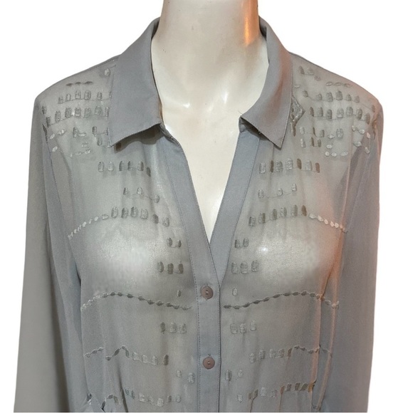 Soft Surroundings Blue Sheer Lace Long Sleeve Tie Belted Maxi Embroidered Dress - Picture 3 of 8